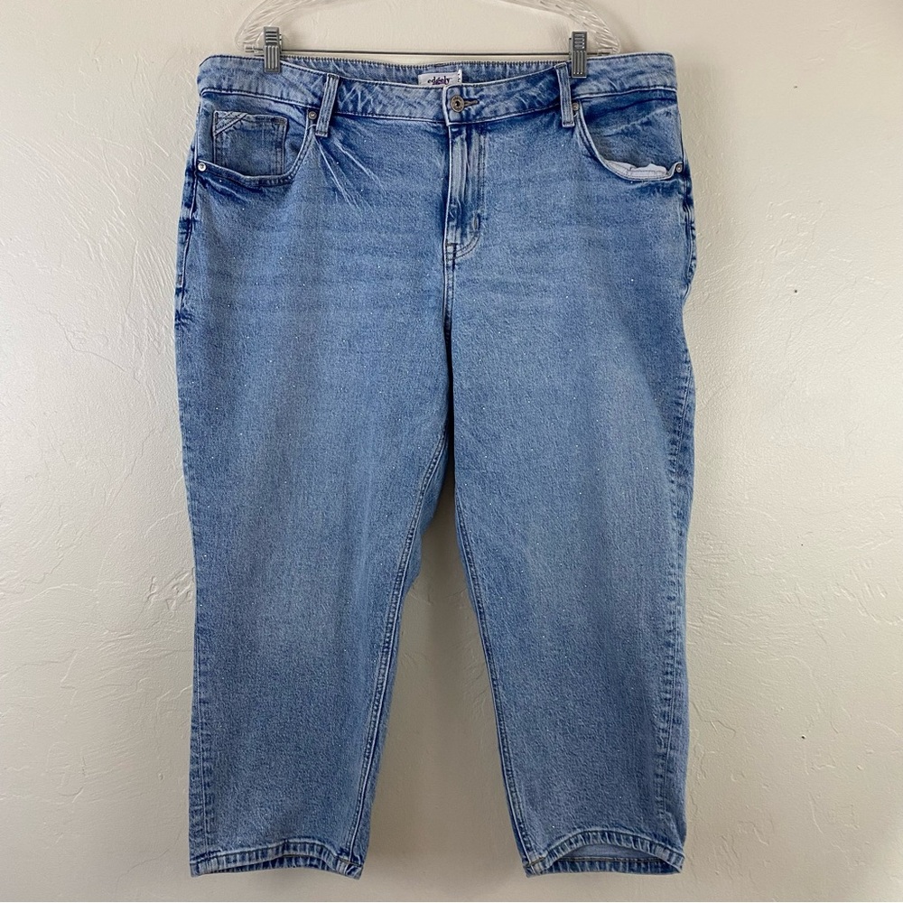 Edgely Size 20W Blue Wash Rhinestone Gem High Waist Straight Leg Denim Jean